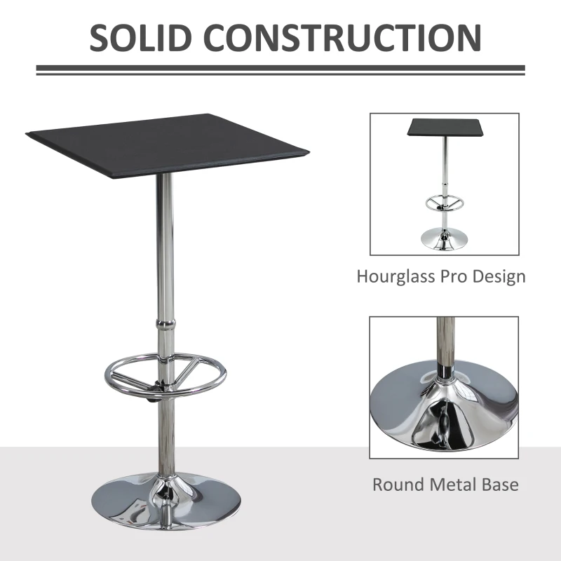 HOMCOM Square Pub Table Counter Bar Table with Faux Leather Tabletop and Adjustable Footrest for Living Room, Kitchen