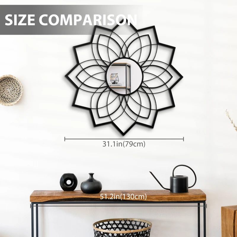 HOMCOM 31" x 31" Modern Flower Wall Mirror, Decorative Mirror for Living Room, Bedroom, Entryway, Home Decor, Black