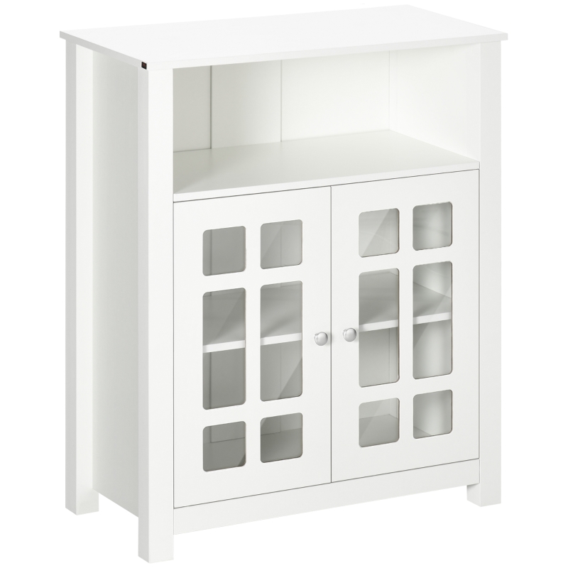 HOMCOM Kitchen Cabinet, Storage Cabinet, Sideboard Buffet Cabinet with Double Glass Doors for Kitchen, Dining Room, Living Room, White