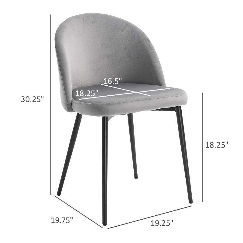 HOMCOM Set of 2 Mid-Back Dining Chair, Mid-Back Velvet-touch Upholstery Kitchen Chair for Living Room Dining Room, Dark Blue