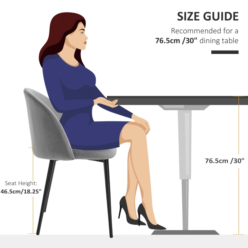 HOMCOM Set of 2 Mid-Back Dining Chair, Mid-Back Velvet-touch Upholstery Kitchen Chair for Living Room Dining Room, Dark Blue