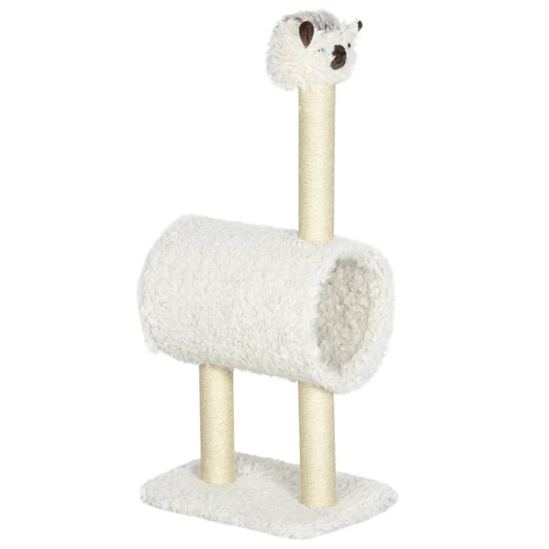 PawHut Cat Tree Alpaca-shaped Kitty Tower with Tunnel Sisal Scratching Post, 15.4" x 11.8" x 37.4", Cream
