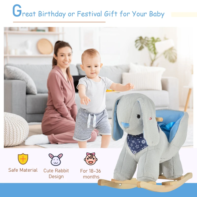 Qaba Kids Ride-On Rocking Horse Toy Bunny Rocker with Fun Play Music & Soft Plush Fabric for Children 18-36 Months