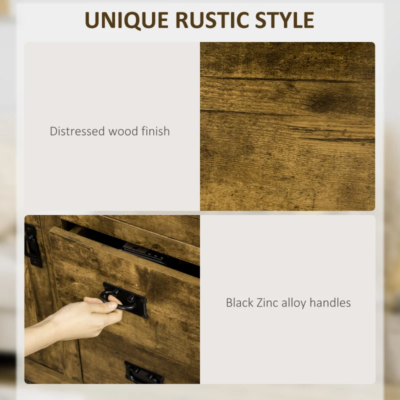 HOMCOM Industrial Sideboard Buffet Cabinet, Kitchen Cabinet with 4 Drawers, 1 Door, Adjustable Shelf Coffee Bar Cabinet, Rustic Brown