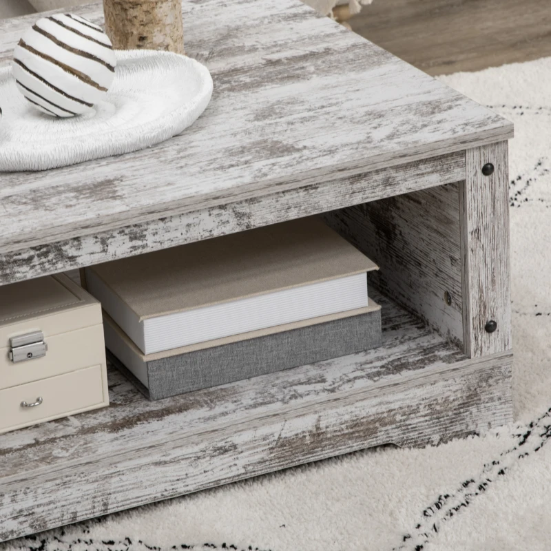 HOMCOM Rustic Coffee Table with Storage, Vintage Coffee Table for Living Room Furniture, Cocktail Table with Cabinet, Open Storage Compartments