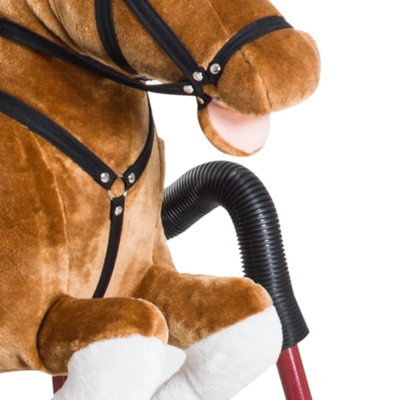 Qaba Durable Kids Plush Spring Rocking Horse, Ride On Rocking Horse with Realistic Sounds, Brown