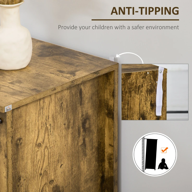 HOMCOM Industrial Sideboard Buffet Cabinet, Kitchen Cabinet with 4 Drawers, 1 Door, Adjustable Shelf Coffee Bar Cabinet, Rustic Brown