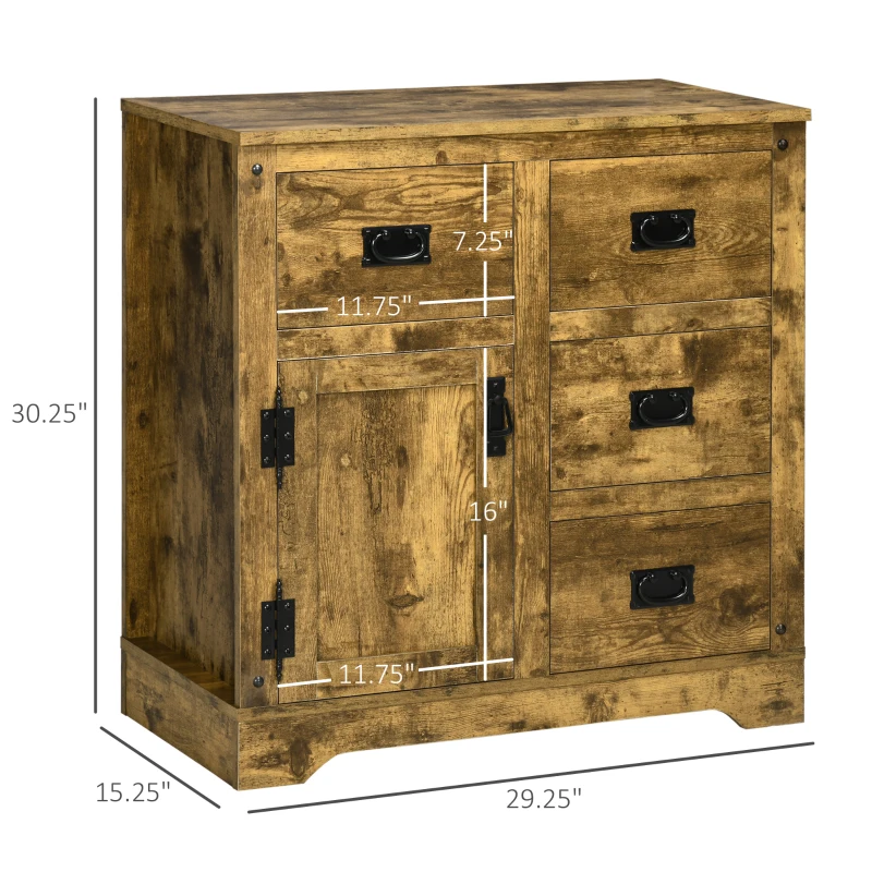HOMCOM Industrial Sideboard Buffet Cabinet, Kitchen Cabinet with 4 Drawers, 1 Door, Adjustable Shelf Coffee Bar Cabinet, Rustic Brown