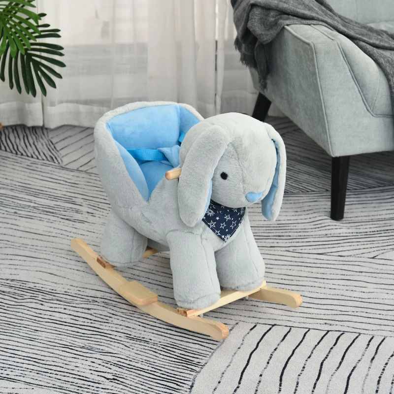 Qaba Kids Ride-On Rocking Horse Toy Bunny Rocker with Fun Play Music & Soft Plush Fabric for Children 18-36 Months
