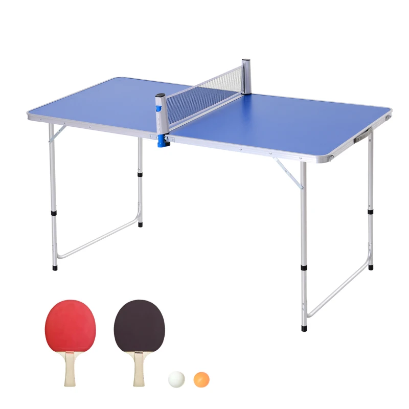 Outsunny Folding Tennis Table Portable Picnic Multifunctional Table Height Adjustable Aluminum Alloy Indoor and Outdoor w/ Net, 2 Table Tennis Paddles and Ping Pong Balls