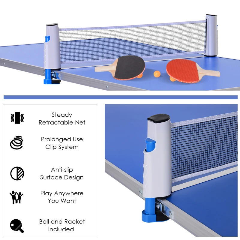 Outsunny Folding Tennis Table Portable Picnic Multifunctional Table Height Adjustable Aluminum Alloy Indoor and Outdoor w/ Net, 2 Table Tennis Paddles and Ping Pong Balls