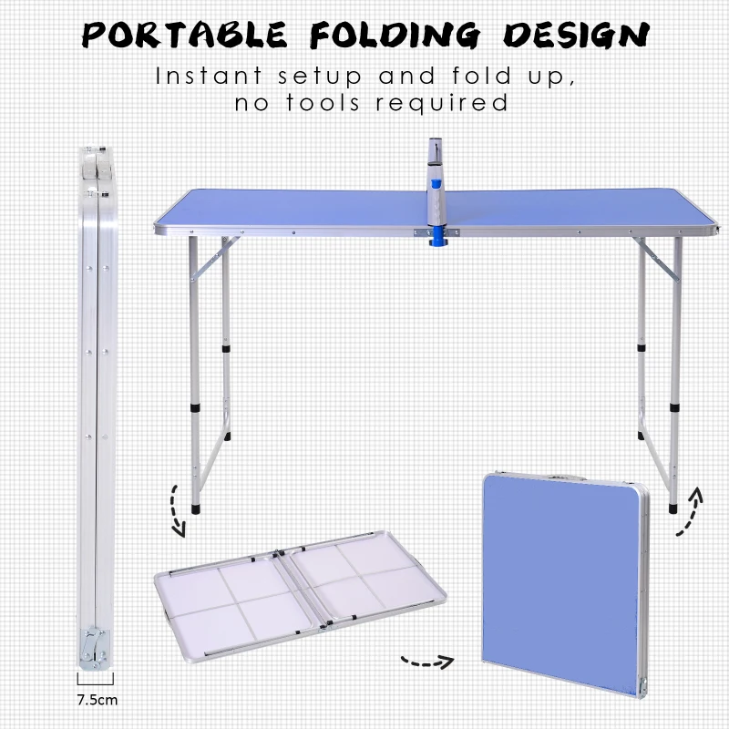 Outsunny Folding Tennis Table Portable Picnic Multifunctional Table Height Adjustable Aluminum Alloy Indoor and Outdoor w/ Net, 2 Table Tennis Paddles and Ping Pong Balls