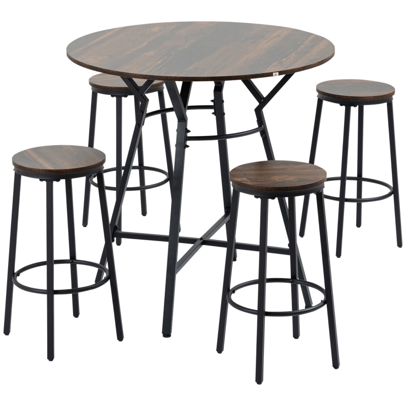 HOMCOM 5-Piece Bar Table and Chairs Set, Space Saving Dining Table with 4 Stools for Pub & Kitchen