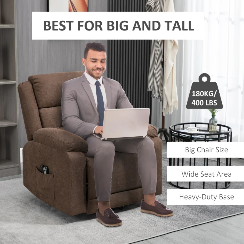 HOMCOM Electric Power Lift Chair for Elderly with Massage, Oversized Living Room Recliner with Remote Control, and Side Pockets, Brown