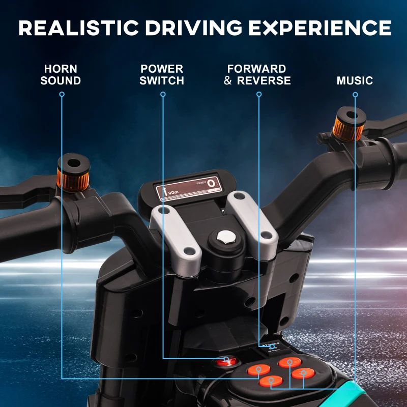 Aosom 6V Kids Motorcycle Battery-Operated Ride-on Toy with Training Wheels Lights Music Siren Horn, Black