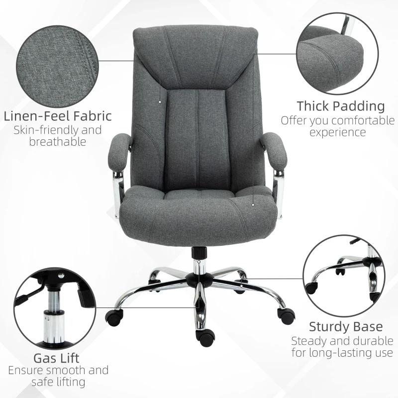 Vinsetto High Back Home Office Chair Computer Desk Chair w/ Arm, Swivel Wheels, Gray