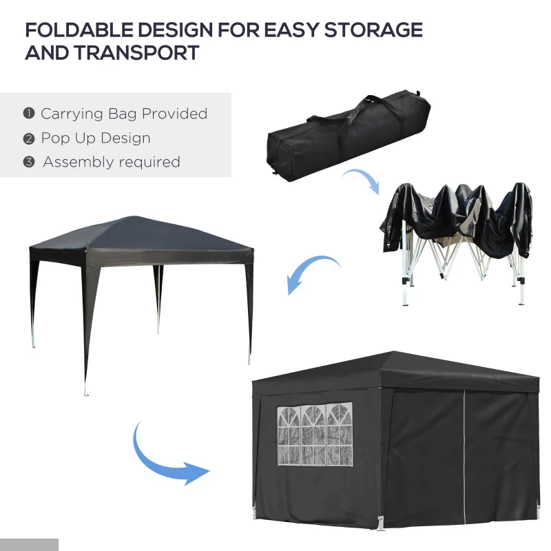 Outsunny 10'x10' Outdoor Pop Up Party Tent Gazebo Canopy with Carrying Bag (Black)