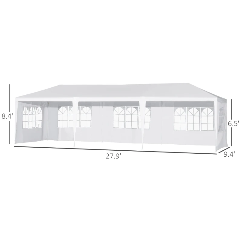Outsunny 10x28ft Portable Gazebo Party Tent Outdoor Event Shelter Garden Sunshade with 5 Removable Walls