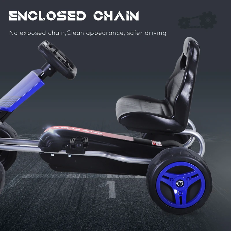 Aosom Kids Go Kart Pedal Powered Racing Style Durable Children Toddlers Ride on Car Outdoor Racer Perfect Toys Gift for 3 years, for Boys and Girls, Blue