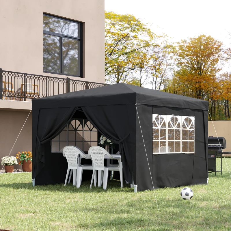 Outsunny 10'x10' Outdoor Pop Up Party Tent Gazebo Canopy with Carrying Bag (Black)