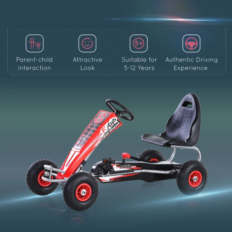 Aosom Pedal Go Kart Children Ride on Car  Racing Style with Adjustable Seat, Rubber Wheels, Handbrake, Clutch