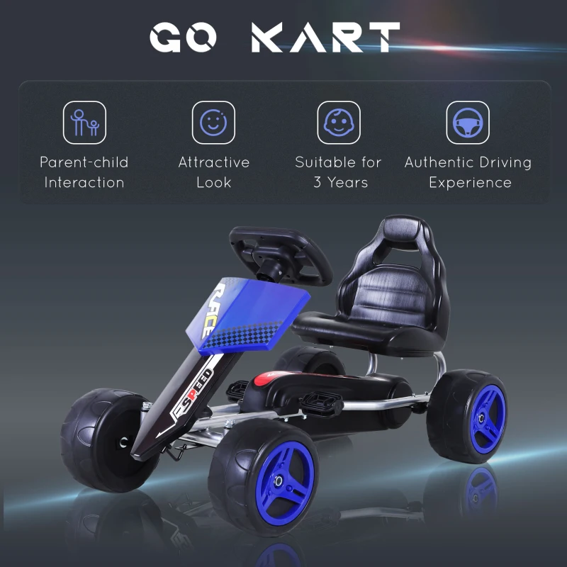 Aosom Kids Go Kart Pedal Powered Racing Style Durable Children Toddlers Ride on Car Outdoor Racer Perfect Toys Gift for 3 years, for Boys and Girls, Blue