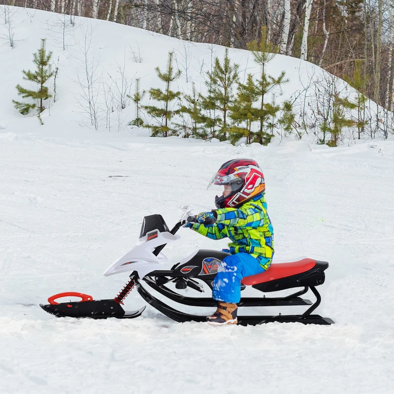 Soozier Snow Racer Sleds for Kids with Padded Rubber Seat, Snow Motor with Wind Shield Handle and Anti-slip Pedal, Winter Gift for Boys and Girls