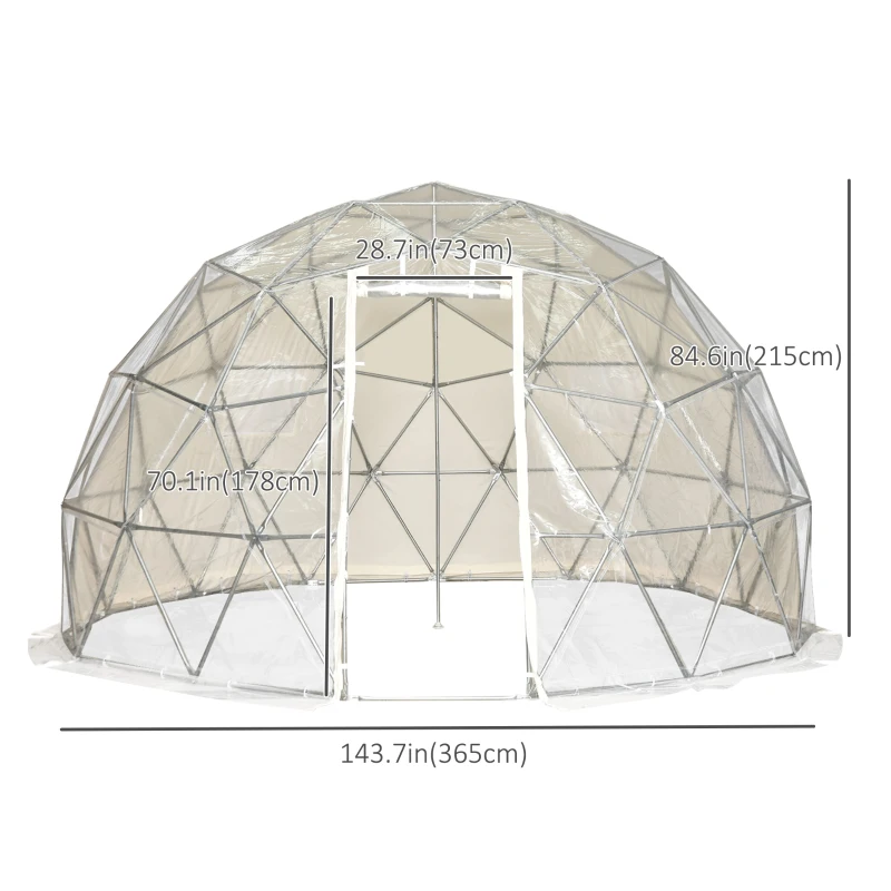 Outsunny Garden Dome Igloo Tent Half Ball Shape Outdoor Greenhouse w/ Air Conditioner Hole, Half Transparent PVC and Half Polyester Fabric Cover