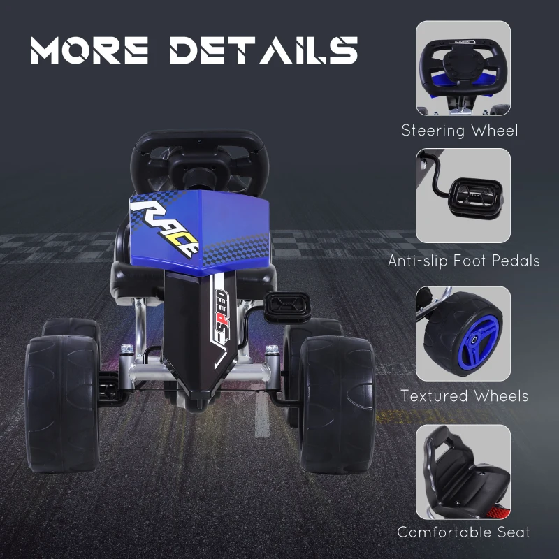 Aosom Kids Go Kart Pedal Powered Racing Style Durable Children Toddlers Ride on Car Outdoor Racer Perfect Toys Gift for 3 years, for Boys and Girls, Blue