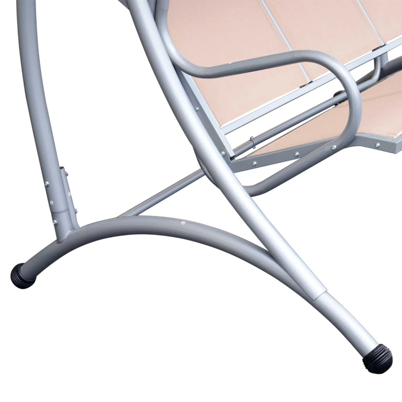 Outsunny 3 Seat Metal Swing Chair Hammock w/ Canopy Cover Heavy Duty Patio Garden Outdoor Beige