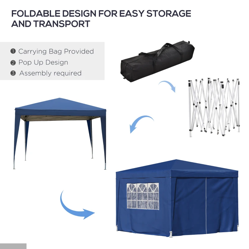 Outsunny 10'x10' Outdoor Pop Up Party Tent Wedding Gazebo Canopy with Carrying Bag (Blue)