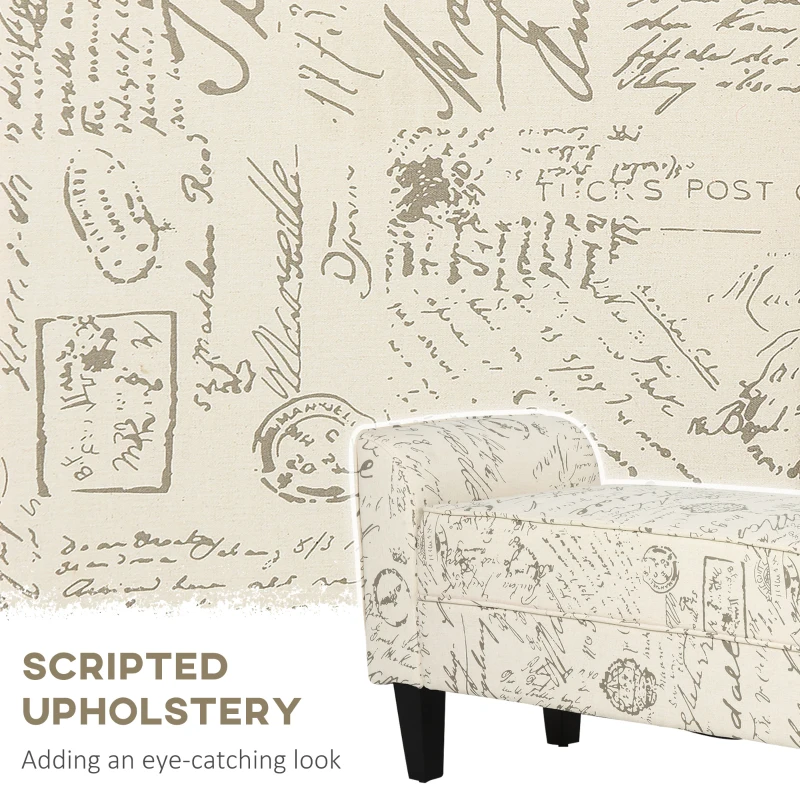 HOMCOM 42" Ottoman Bench, Modern Linen Armed Entryway Bench, Signature Print with Cream White Parchment Background