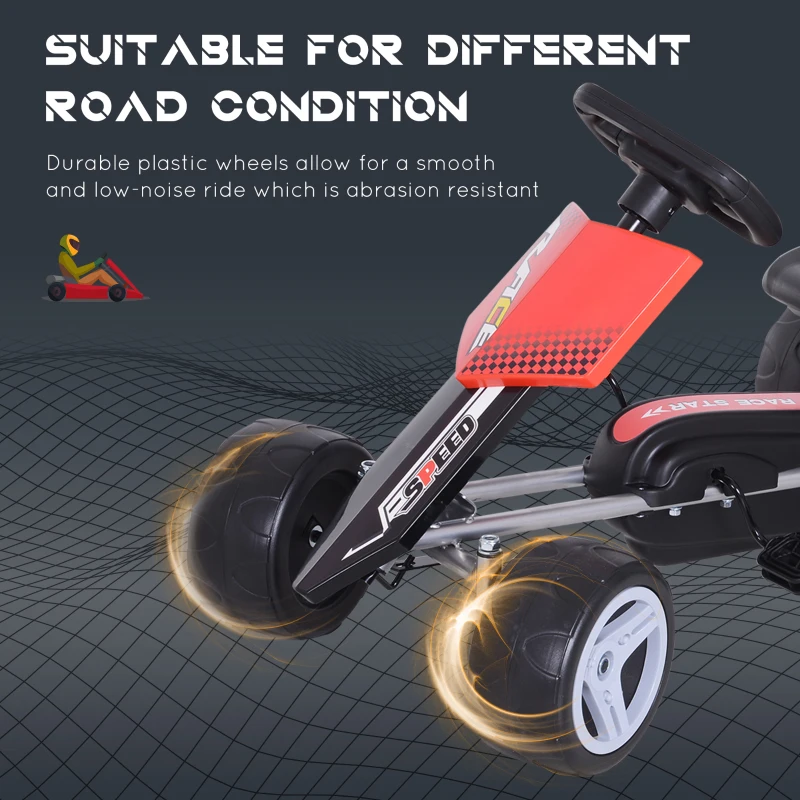 Aosom Kids Go Kart Pedal Powered Racing Style Durable Children Toddlers Ride on Car Outdoor Racer Perfect Toys Gift for 3 years, for Boys and Girls, Red