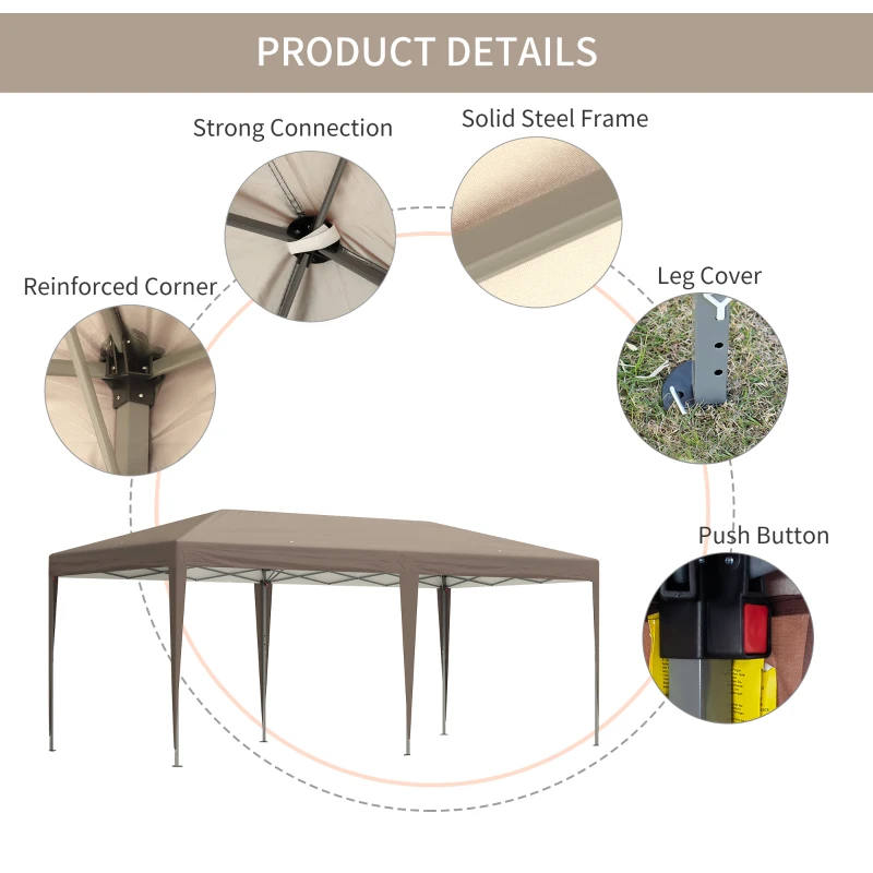 Outsunny 9.6' x 19.5' Outdoor Gazebo Pop Up Canopy Party Tent with Carrying Bag, Coffee