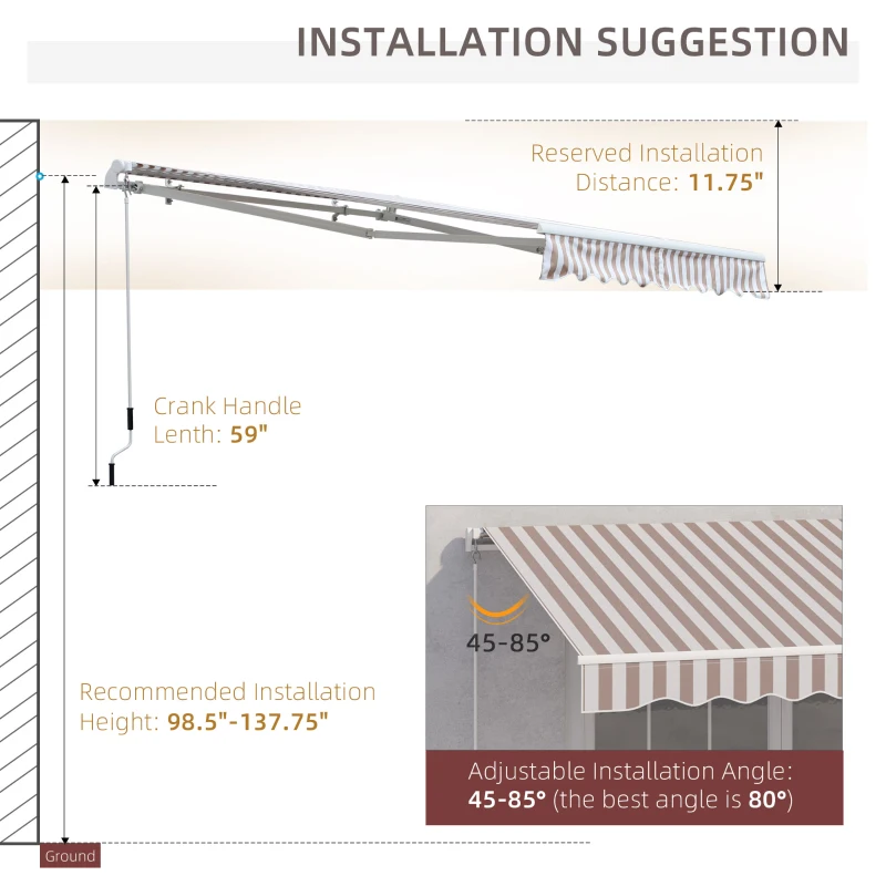 Outsunny 10' x 8' Retractable Sun Shade Patio/Window Awning - Polyester Fabric - Beige