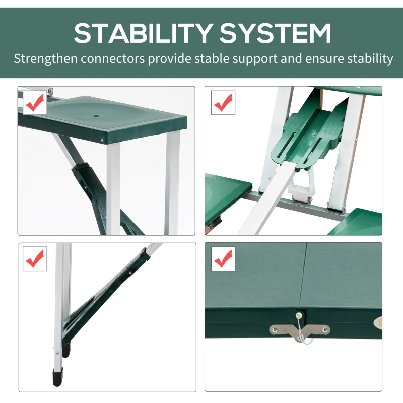 Outsunny 53" Camping Table and Chairs, Foldable with 4 seat Plastic Portable Compact Suitcase, Camping Table Set with Umbrella Hole, Green