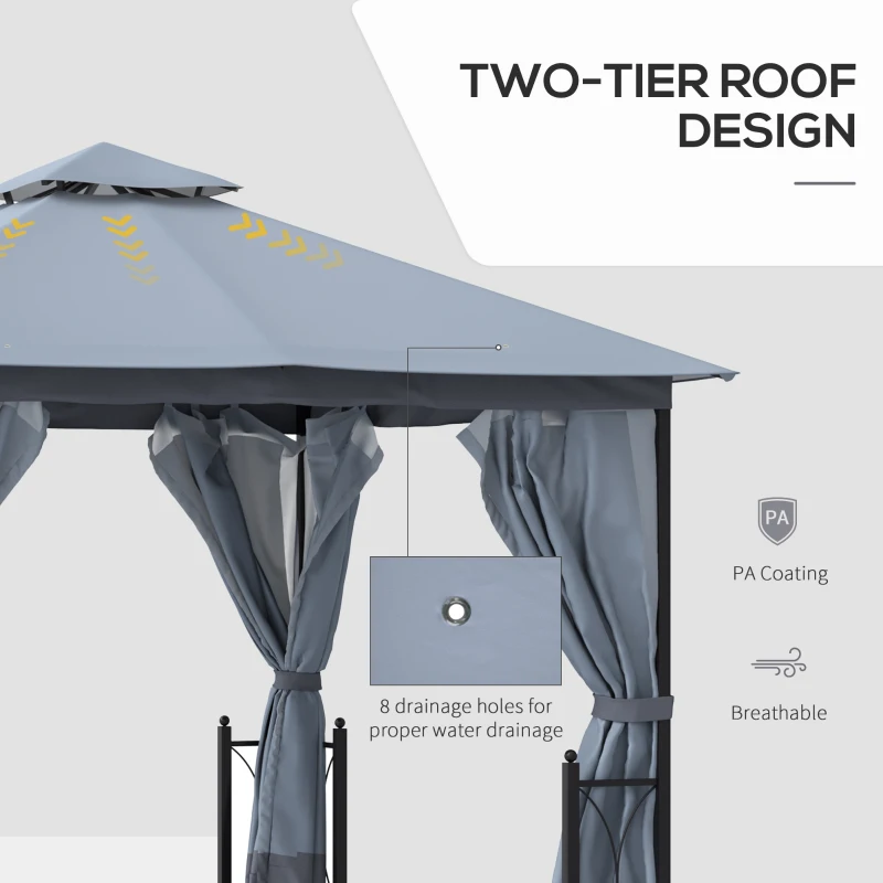 Outsunny 13x11 Gazebo with Sides, with Curtains, Removable Netting, Double Vented Roof, 8 Drainage holes, Aluminum Frame and Hooks, for Garden, Backyard, Patio, Gray