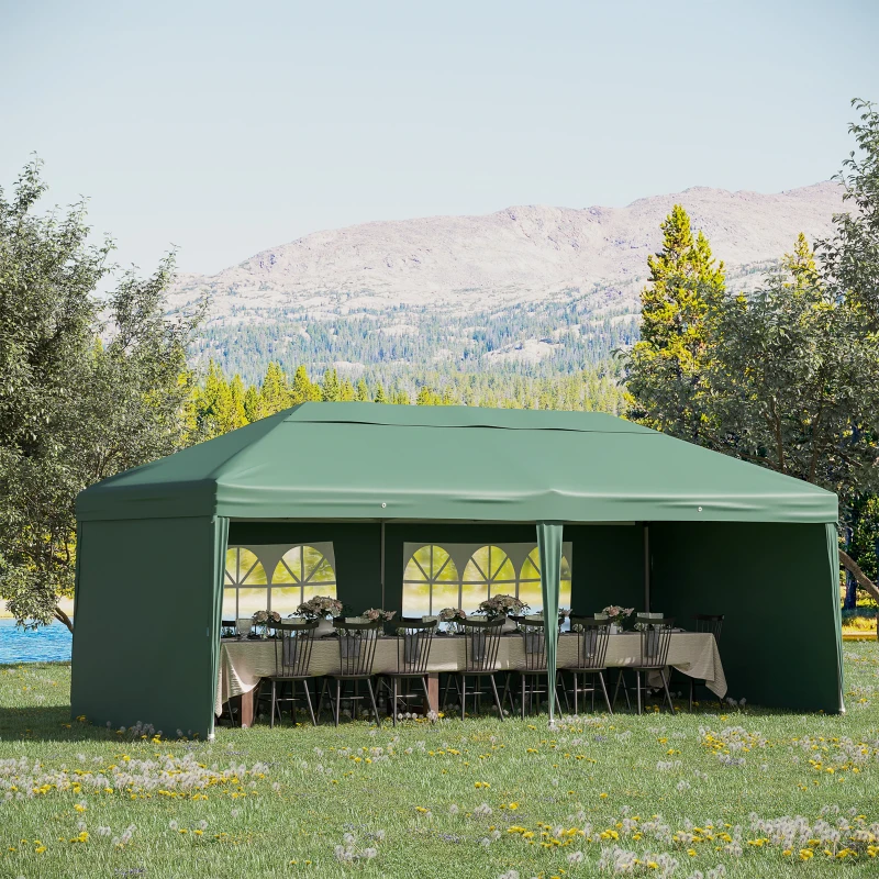Outsunny 10' x 20' Outdoor Gazebo Canopy Party Wedding Party Tent with 4 Removable Sidewalls - Green