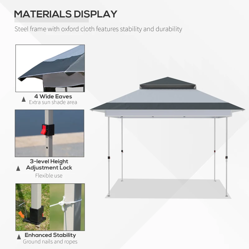 Outsunny 12' x 12' Pop Up Canopy Sun Shade Instant Tent Folding with Mesh Sidewall Netting, 3-Level Adjustable Height and Storage Bag, Grey