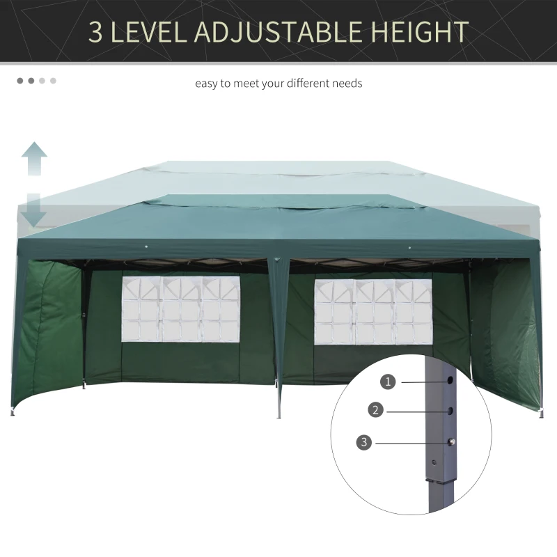 Outsunny 10' x 20' Outdoor Gazebo Canopy Party Wedding Party Tent with 4 Removable Sidewalls - Green