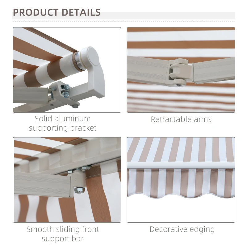 Outsunny 10' x 8' Retractable Sun Shade Patio/Window Awning - Polyester Fabric - Beige