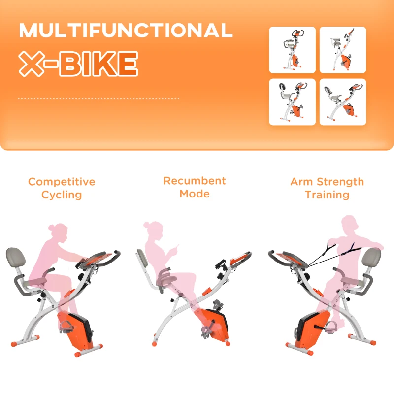 Soozier Exercise Bike Folding Upright Recumbent Stationary Cycling w/ Resistance Band