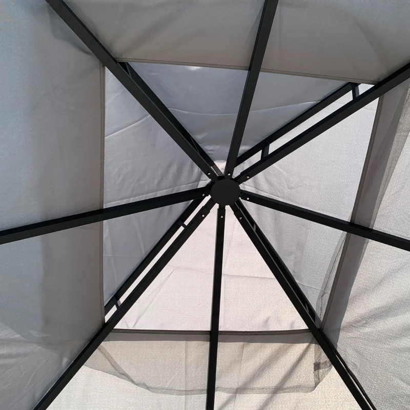 Outsunny 13x11 Gazebo with Sides, with Curtains, Removable Netting, Double Vented Roof, 8 Drainage holes, Aluminum Frame and Hooks, for Garden, Backyard, Patio, Gray