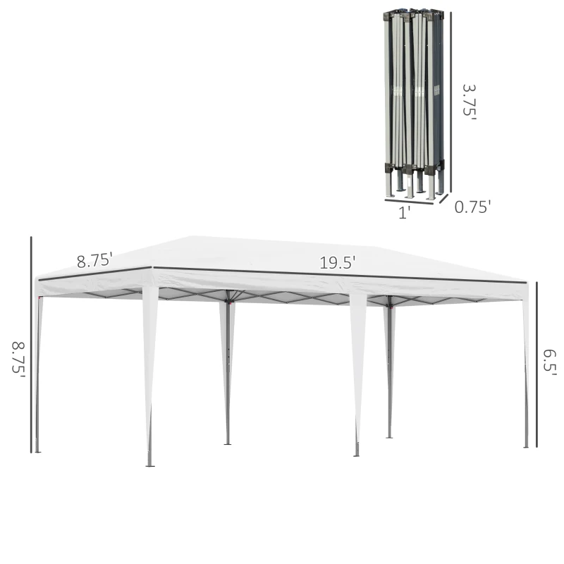 Outsunny 10' x 20' Pop Up Canopy Outdoor Gazebo Party Tent with Carrying Bag, White