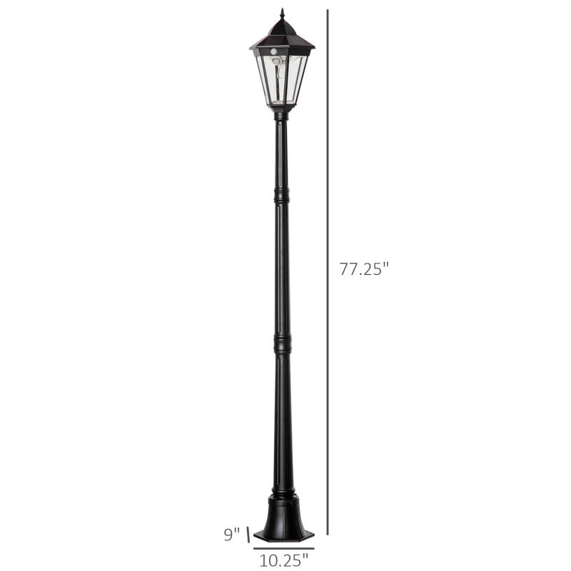 Outsunny 76.5" Solar Lamp Post Light, Dusk to Dawn Vintage Style Street Light, Aluminum Solar Powdered Lamp, PIR Motion Sensor for Garden, Lawn, Pathway, Driveway, Black