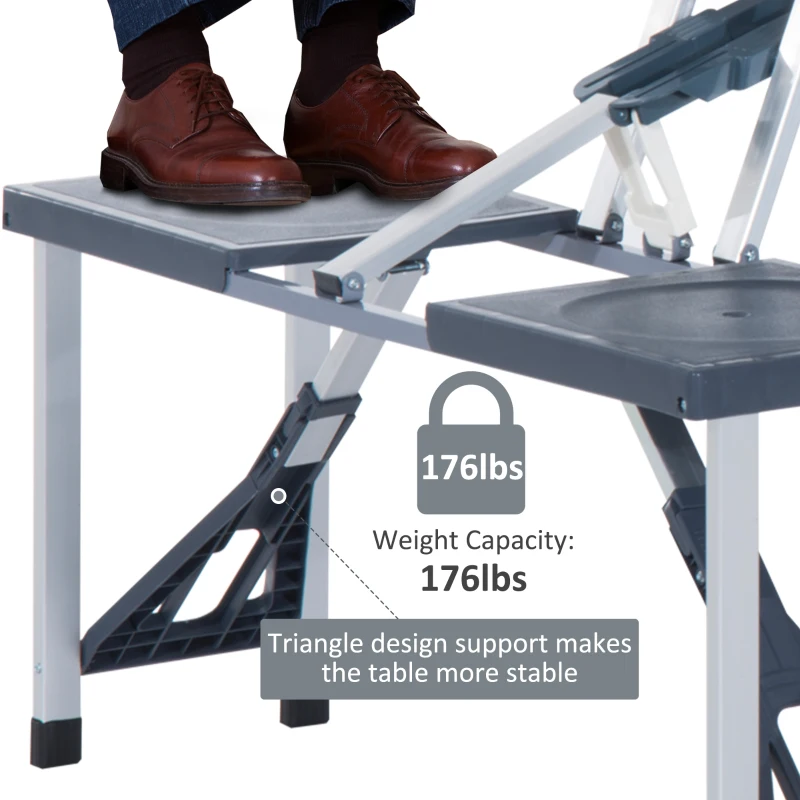 Outsunny 53" Portable Camping Table with 4 seat Portable Folding, Aluminum Picnic Table with Chairs and Umbrella Hole, Grey