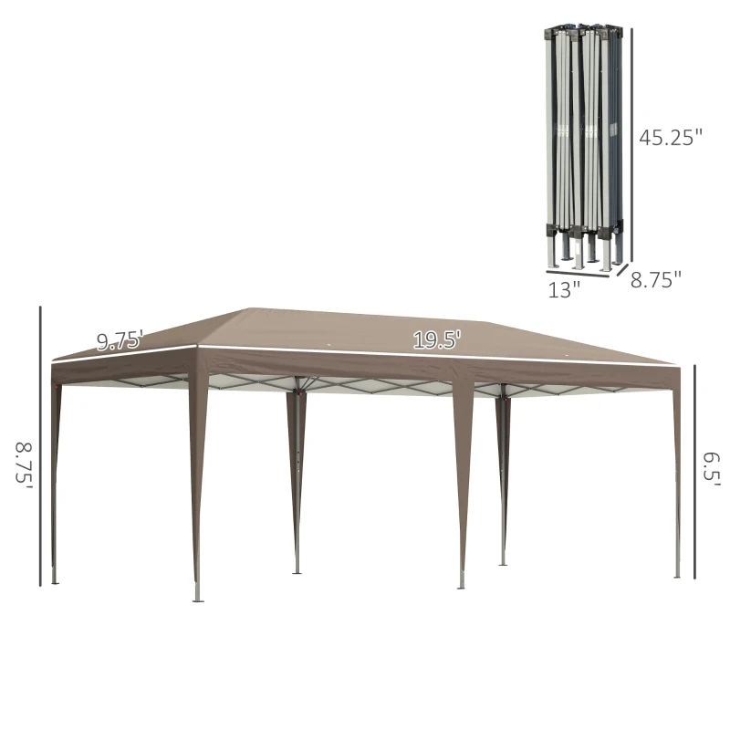 Outsunny 9.6' x 19.5' Outdoor Gazebo Pop Up Canopy Party Tent with Carrying Bag, Coffee