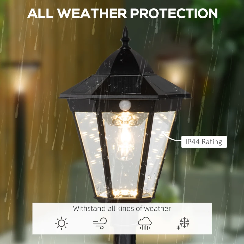 Outsunny 76.5" Solar Lamp Post Light, Dusk to Dawn Vintage Style Street Light, Aluminum Solar Powdered Lamp, PIR Motion Sensor for Garden, Lawn, Pathway, Driveway, Black