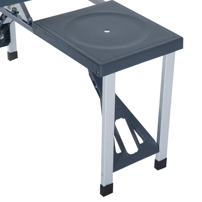 Outsunny 53" Portable Camping Table with 4 seat Portable Folding, Aluminum Picnic Table with Chairs and Umbrella Hole, Grey