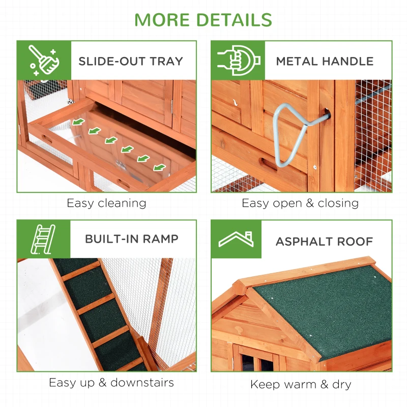PawHut 124" Dual Chicken Coop Wooden Large Chicken House Rabbit Hutch Hen Poultry Cage Backyard with Outdoor Ramps and Nesting Boxes